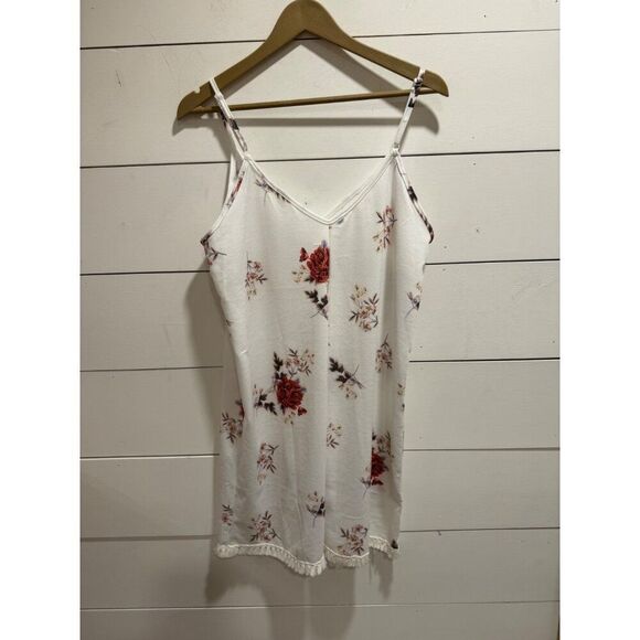 White Floral Tank Mini Dress Fringe Hem Women XL - Picture 5 of 7